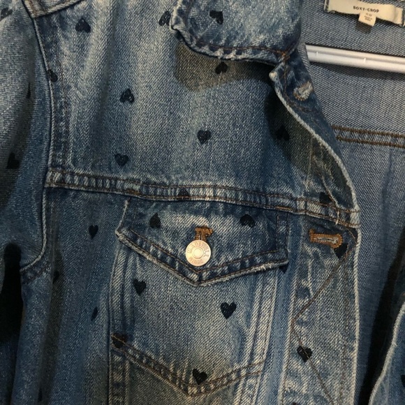 MADEWELL The Boxy Crop Jean Jacket Heart Edition Print Size XS - Picture 10 of 11